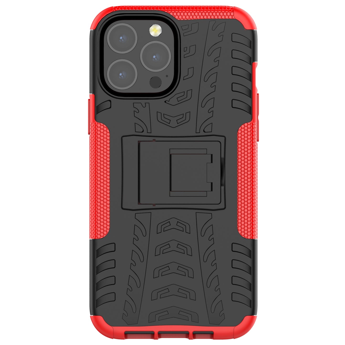 Heavy Duty Protection Tire Texture PC + TPU Shockproof Cover Case with Kickstand for iPhone 13 Pro Max 6.7 inch