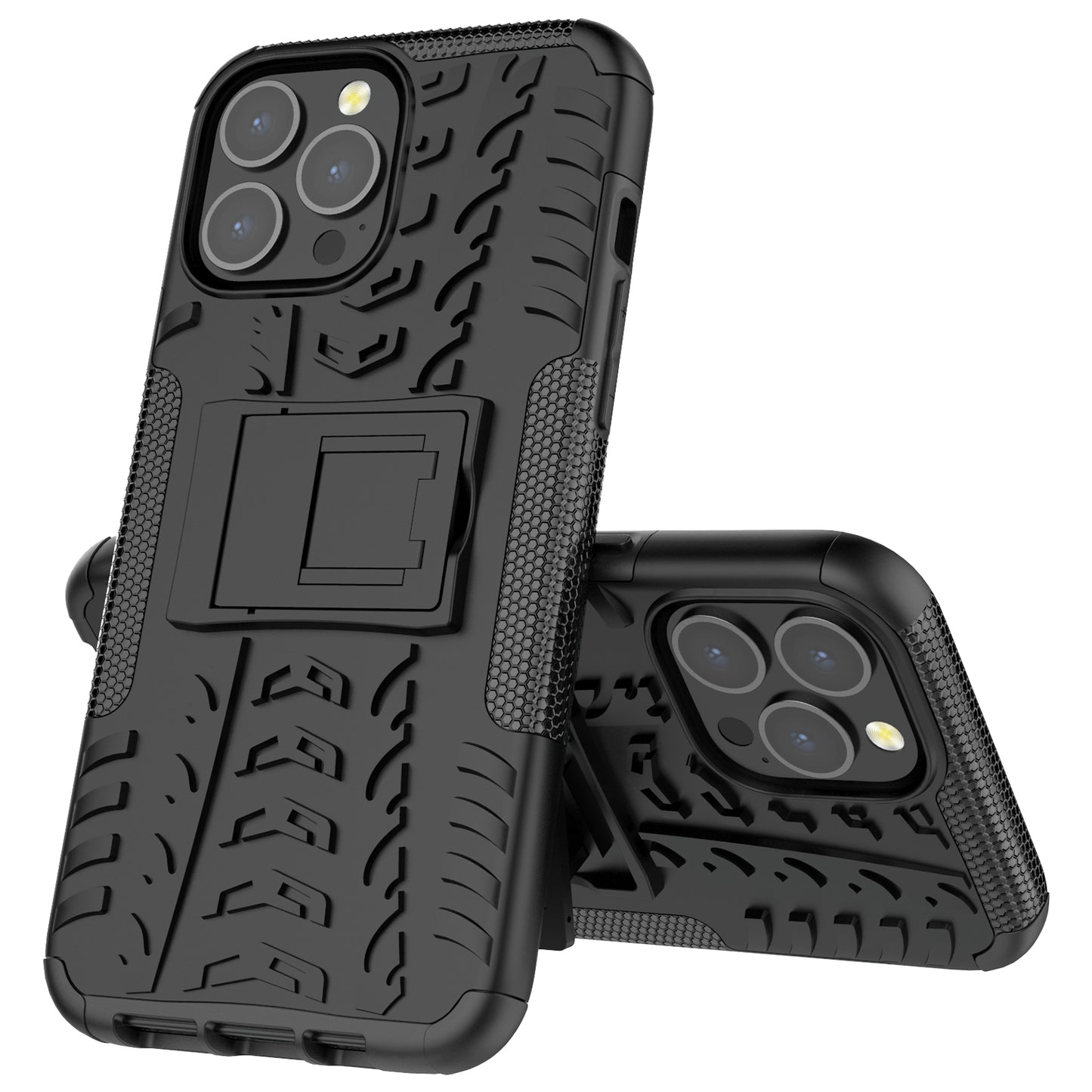 Heavy Duty Protection Tire Texture PC + TPU Shockproof Cover Case with Kickstand for iPhone 13 Pro Max 6.7 inch