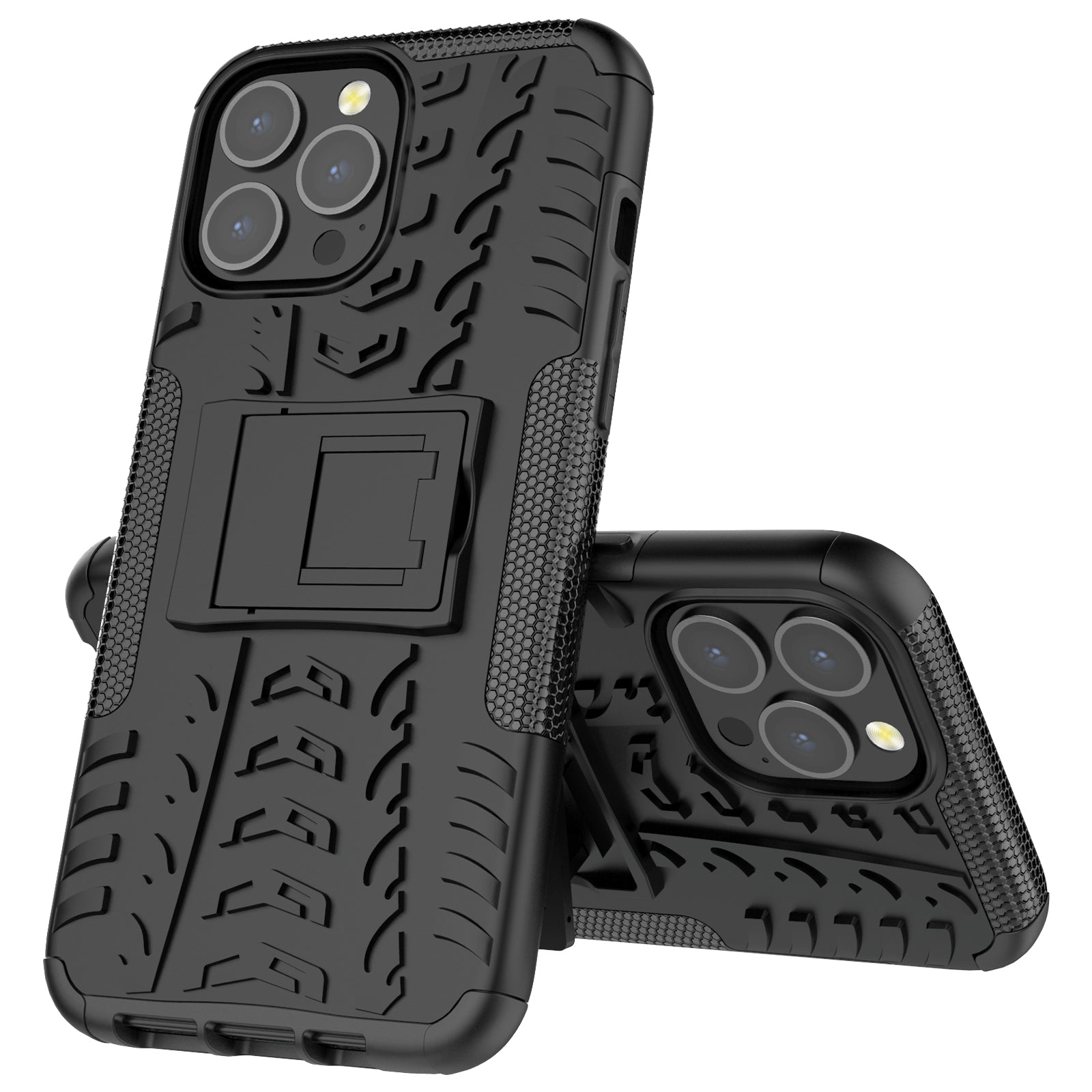 Heavy Duty Protection Tire Texture PC + TPU Shockproof Cover Case with Kickstand for iPhone 13 Pro Max 6.7 inch