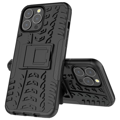 Heavy Duty Protection Tire Texture PC + TPU Shockproof Cover Case with Kickstand for iPhone 13 Pro Max 6.7 inch