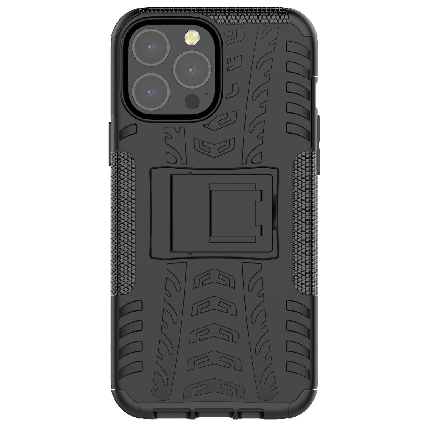 Heavy Duty Protection Tire Texture PC + TPU Shockproof Cover Case with Kickstand for iPhone 13 Pro Max 6.7 inch