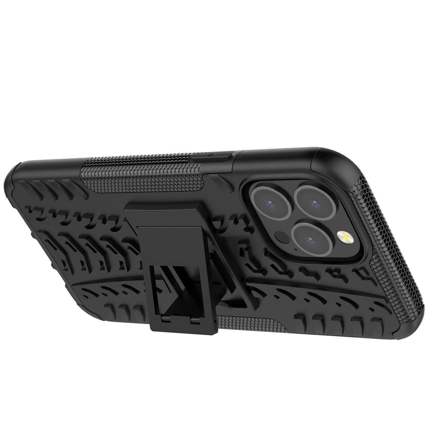 Heavy Duty Protection Tire Texture PC + TPU Shockproof Cover Case with Kickstand for iPhone 13 Pro Max 6.7 inch