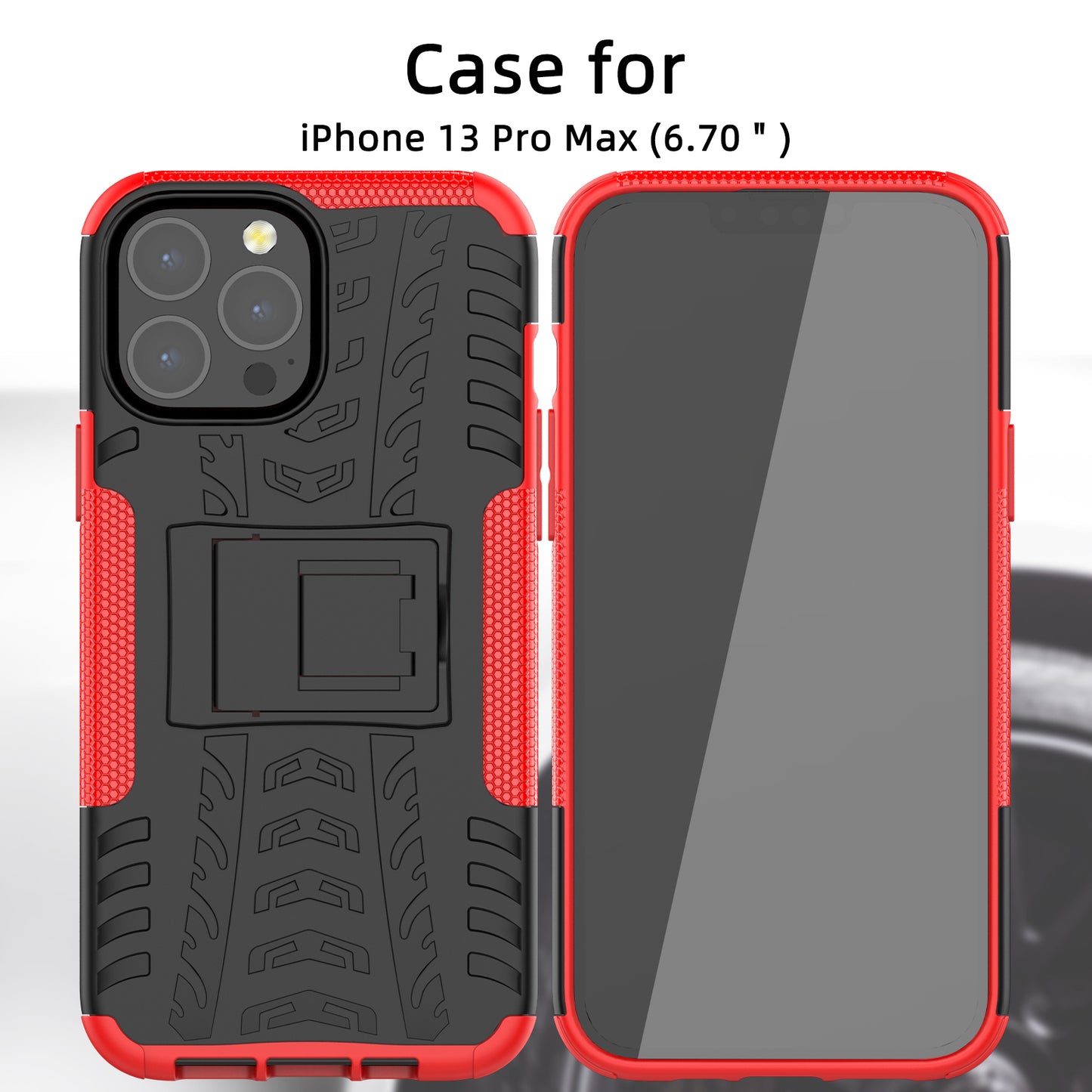 Heavy Duty Protection Tire Texture PC + TPU Shockproof Cover Case with Kickstand for iPhone 13 Pro Max 6.7 inch