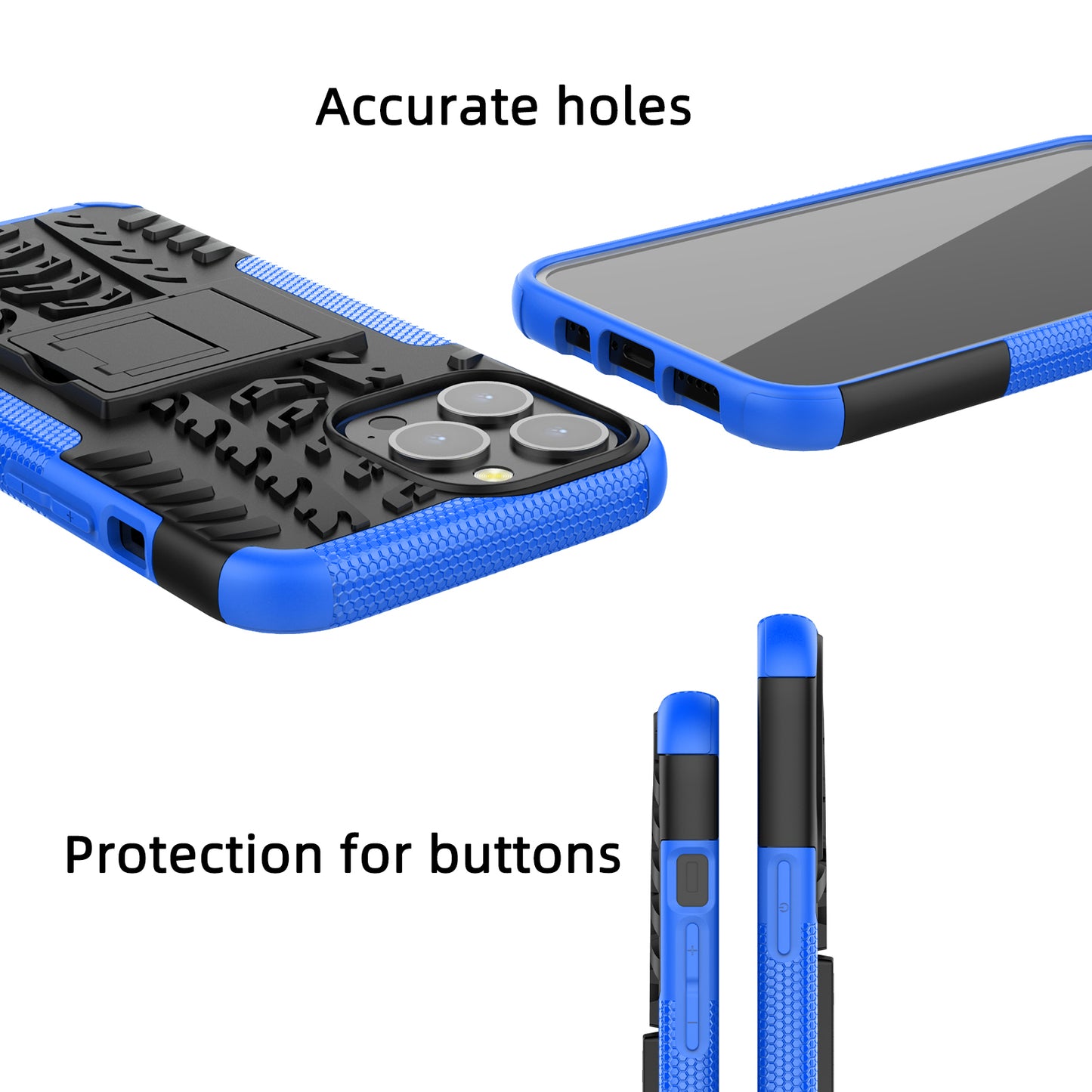 Heavy Duty Protection Tire Texture PC + TPU Shockproof Cover Case with Kickstand for iPhone 13 Pro Max 6.7 inch