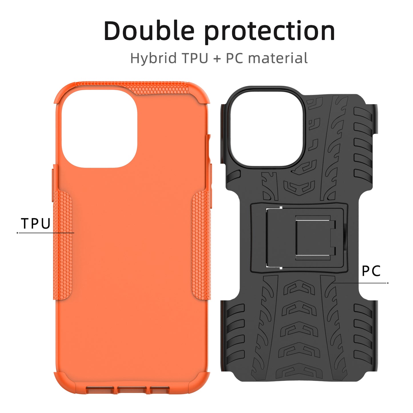 Heavy Duty Protection Tire Texture PC + TPU Shockproof Cover Case with Kickstand for iPhone 13 Pro Max 6.7 inch