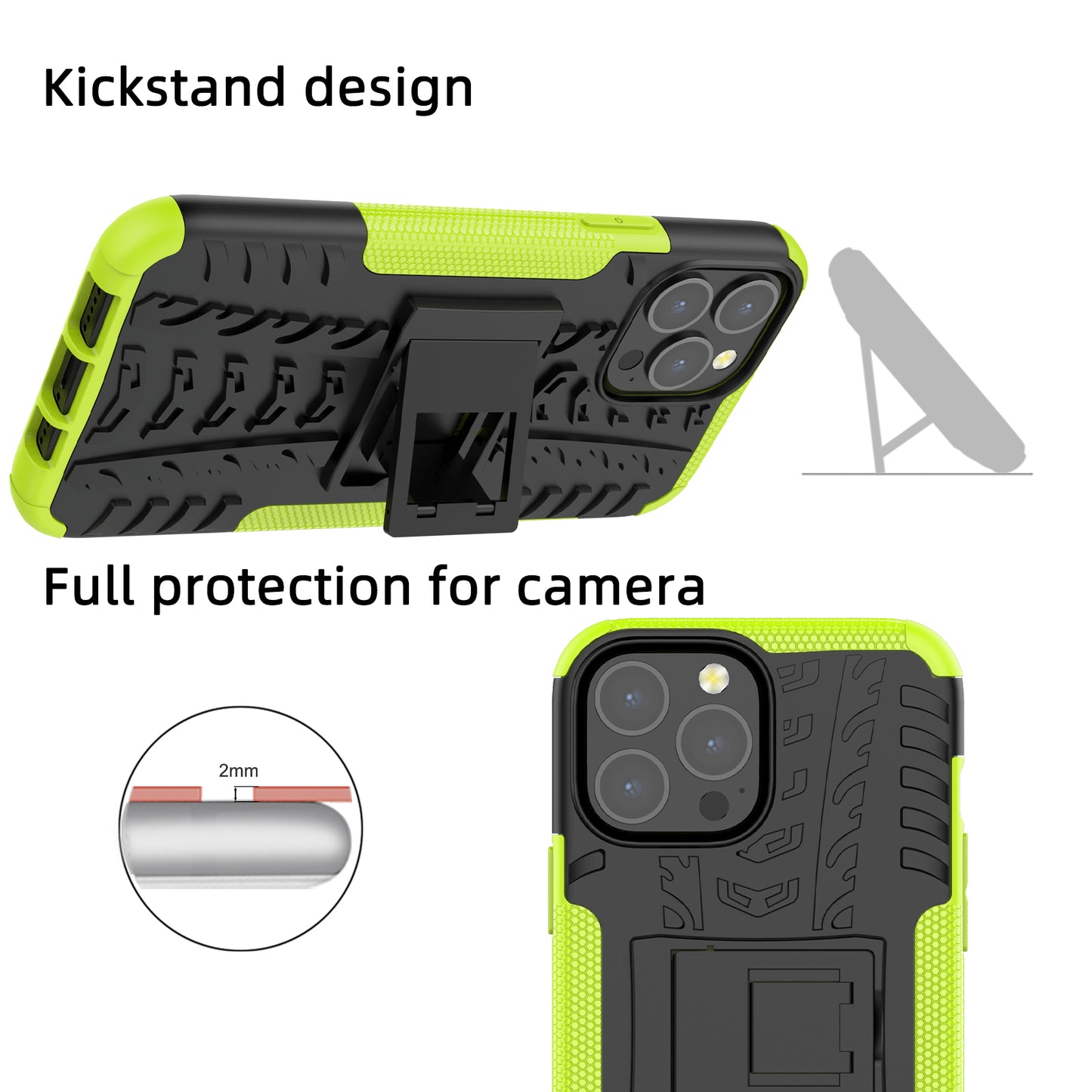 Heavy Duty Protection Tire Texture PC + TPU Shockproof Cover Case with Kickstand for iPhone 13 Pro Max 6.7 inch