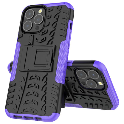 Heavy Duty Protection Tire Texture PC + TPU Shockproof Cover Case with Kickstand for iPhone 13 Pro Max 6.7 inch