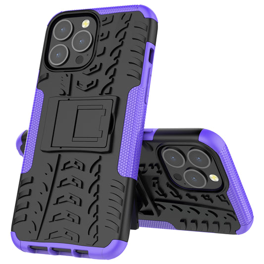 Heavy Duty Protection Tire Texture PC + TPU Shockproof Cover Case with Kickstand for iPhone 13 Pro Max 6.7 inch