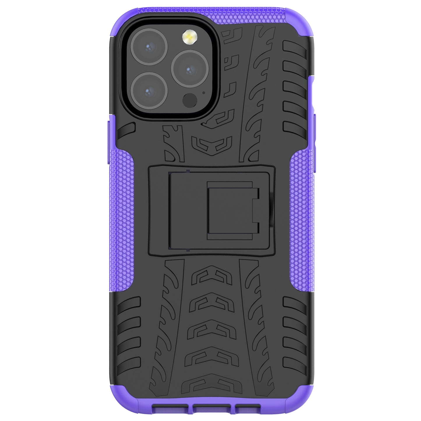 Heavy Duty Protection Tire Texture PC + TPU Shockproof Cover Case with Kickstand for iPhone 13 Pro Max 6.7 inch