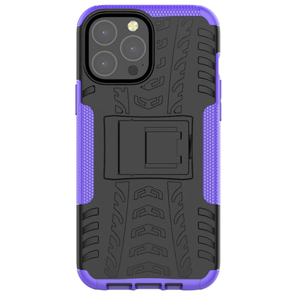 Heavy Duty Protection Tire Texture PC + TPU Shockproof Cover Case with Kickstand for iPhone 13 Pro Max 6.7 inch