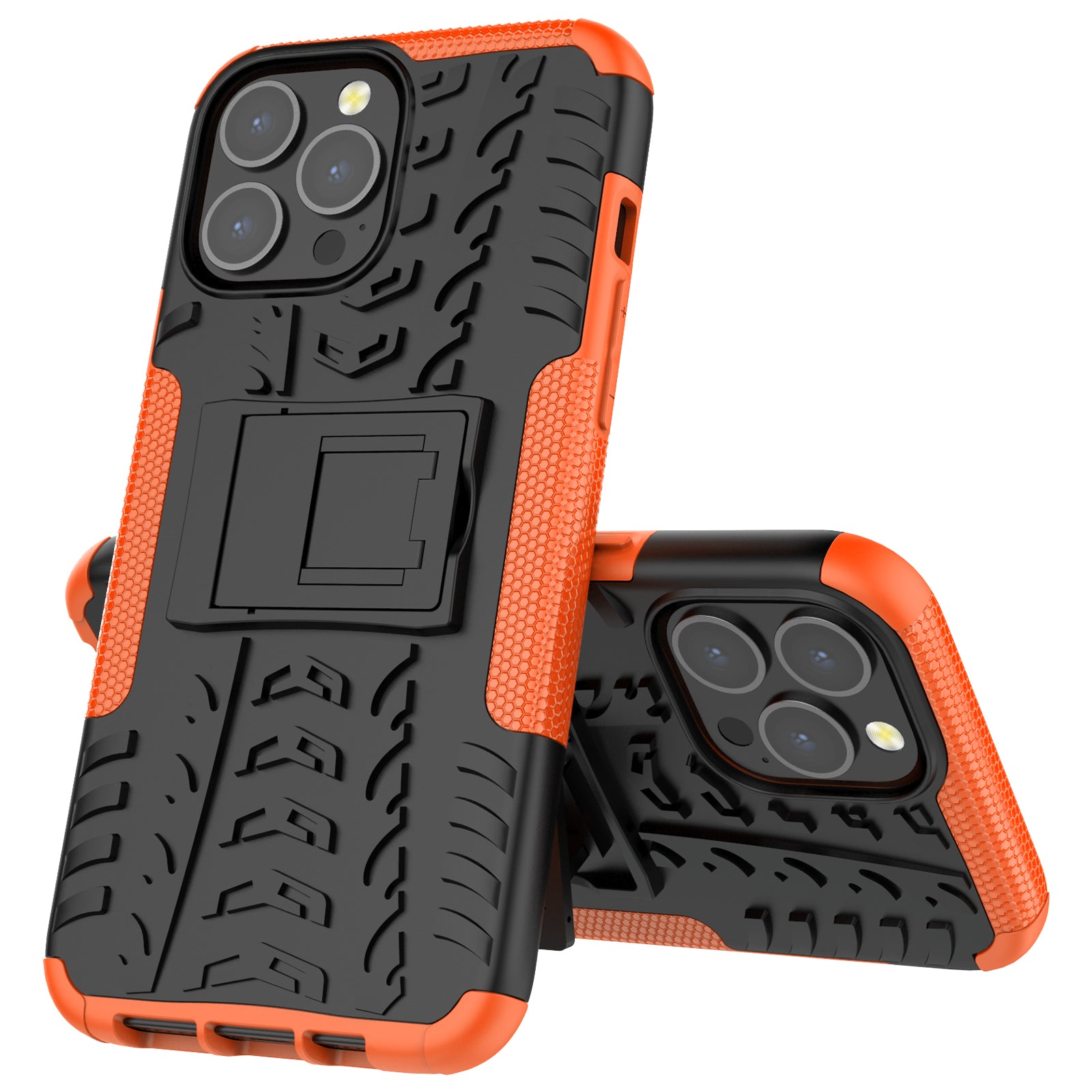 Heavy Duty Protection Tire Texture PC + TPU Shockproof Cover Case with Kickstand for iPhone 13 Pro Max 6.7 inch