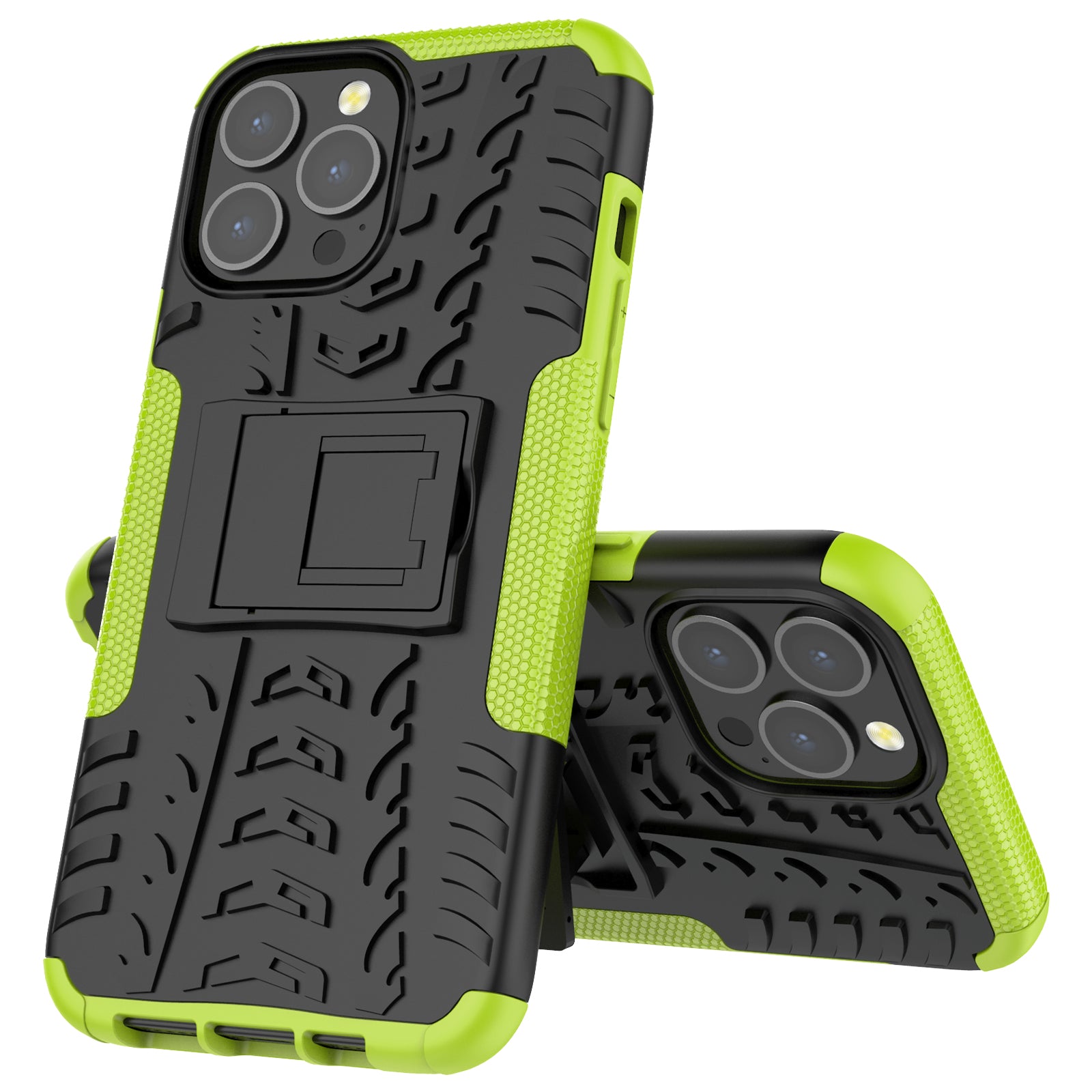 Heavy Duty Protection Tire Texture PC + TPU Shockproof Cover Case with Kickstand for iPhone 13 Pro Max 6.7 inch