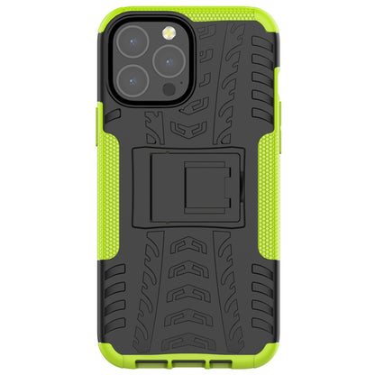 Heavy Duty Protection Tire Texture PC + TPU Shockproof Cover Case with Kickstand for iPhone 13 Pro Max 6.7 inch