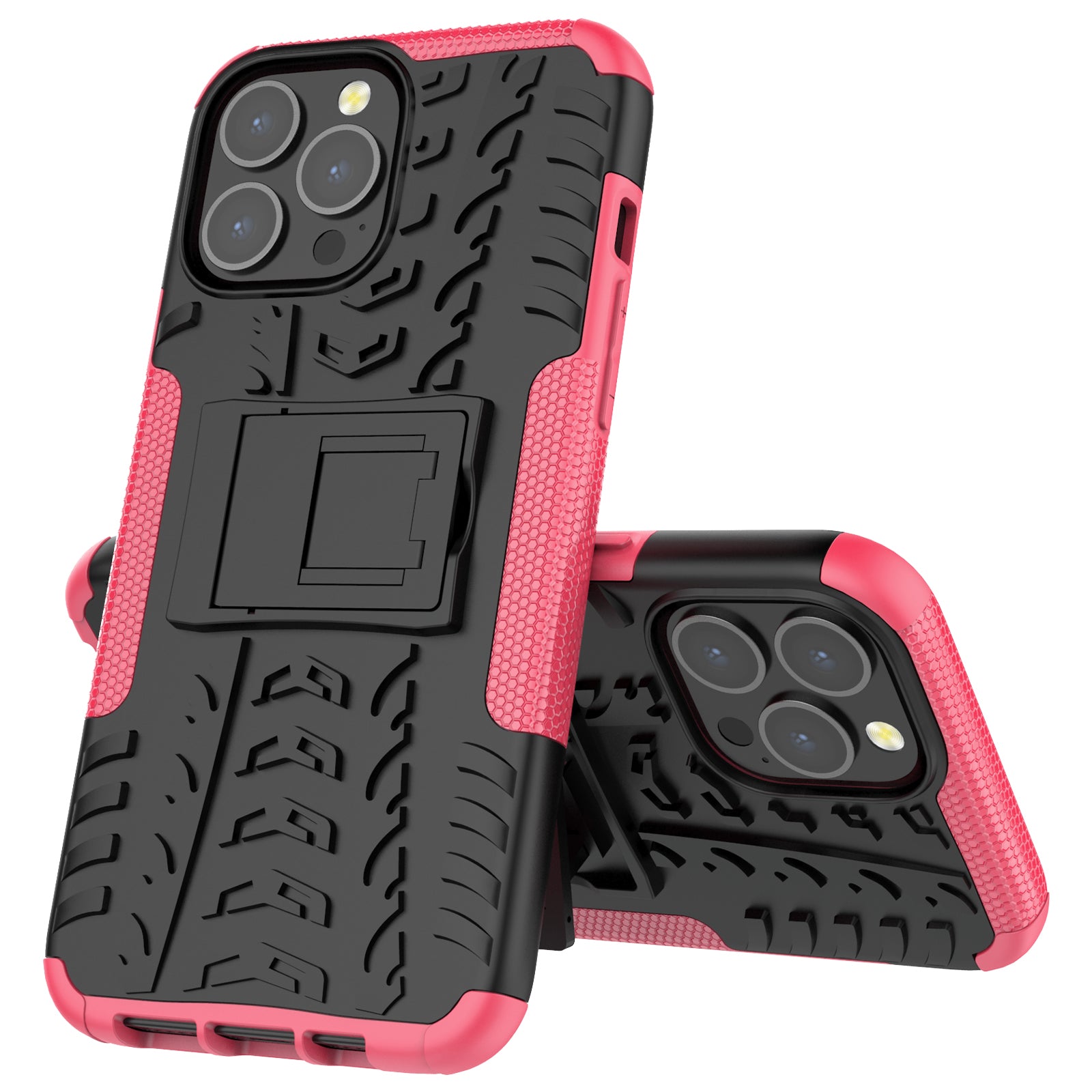Heavy Duty Protection Tire Texture PC + TPU Shockproof Cover Case with Kickstand for iPhone 13 Pro Max 6.7 inch