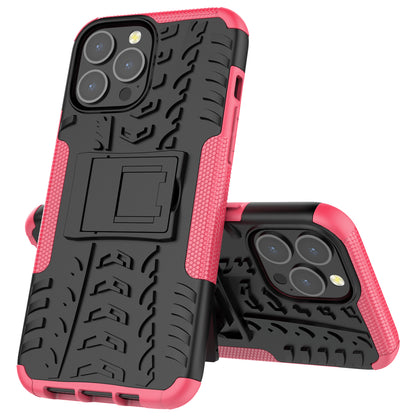 Heavy Duty Protection Tire Texture PC + TPU Shockproof Cover Case with Kickstand for iPhone 13 Pro Max 6.7 inch