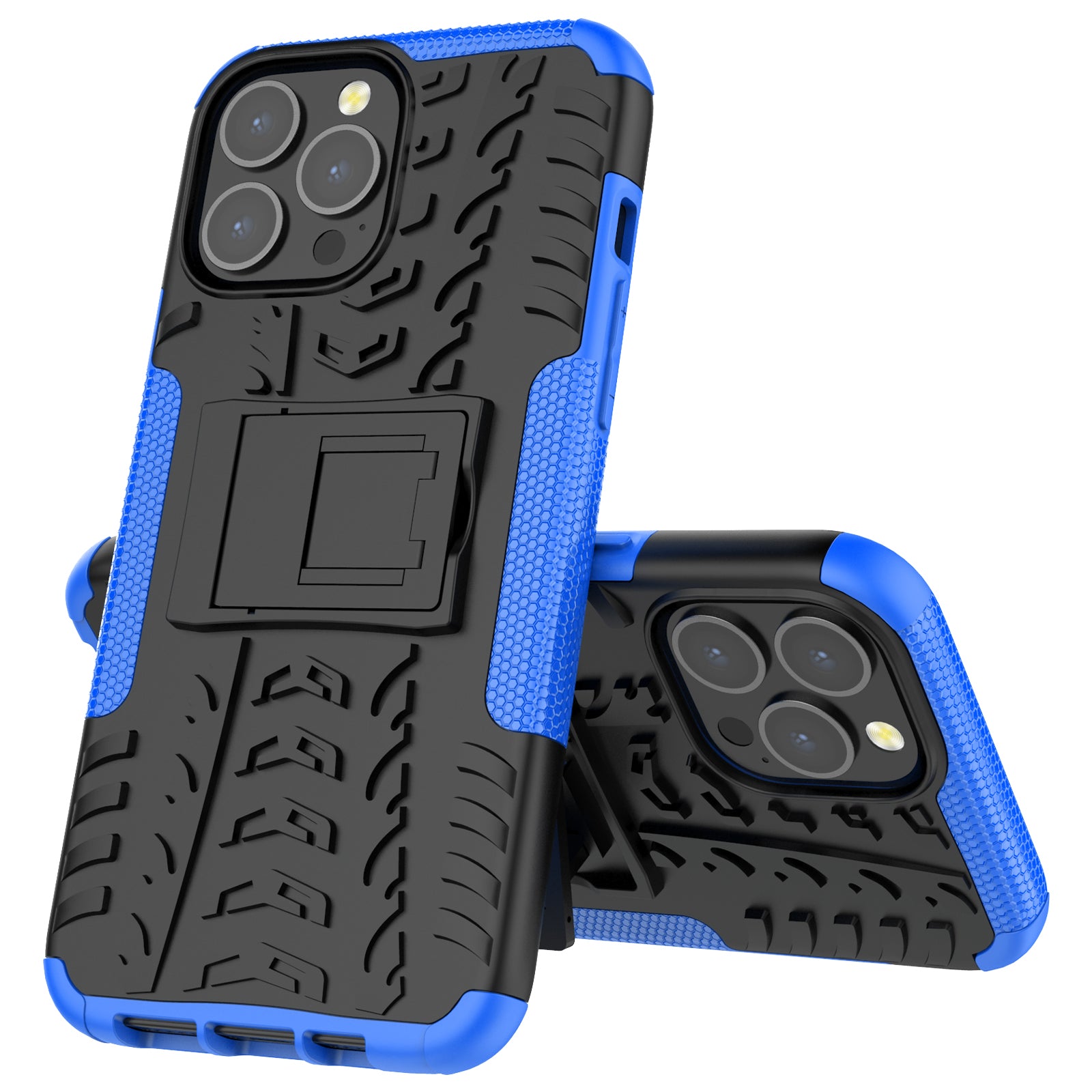 Heavy Duty Protection Tire Texture PC + TPU Shockproof Cover Case with Kickstand for iPhone 13 Pro Max 6.7 inch