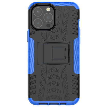 Heavy Duty Protection Tire Texture PC + TPU Shockproof Cover Case with Kickstand for iPhone 13 Pro Max 6.7 inch