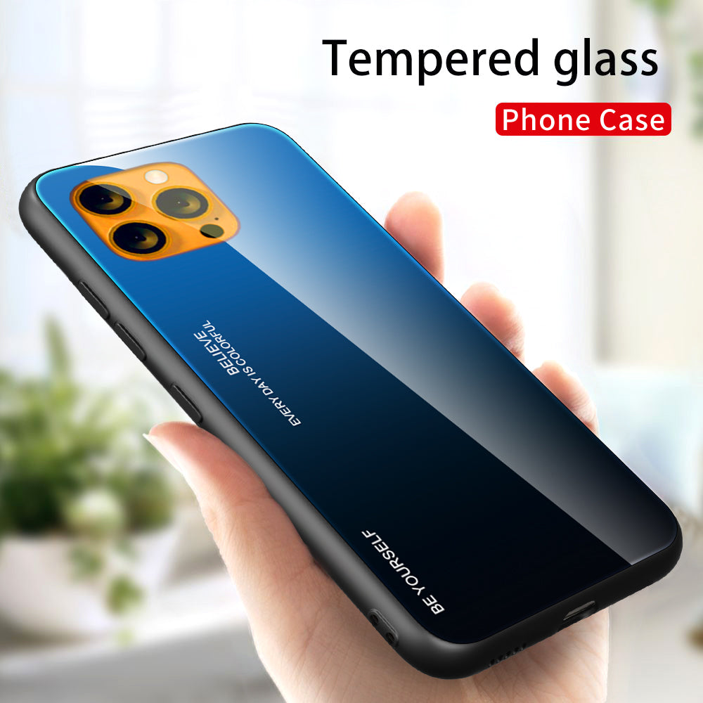 Slim Light Gradient 9H Hardness Tempered Glass + TPU Wear-Resistant Anti-Drop Hybrid Phone Cover Case for iPhone 13 Pro 6.1 inch