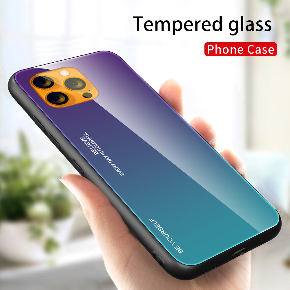 Slim Light Gradient 9H Hardness Tempered Glass + TPU Wear-Resistant Anti-Drop Hybrid Phone Cover Case for iPhone 13 Pro 6.1 inch