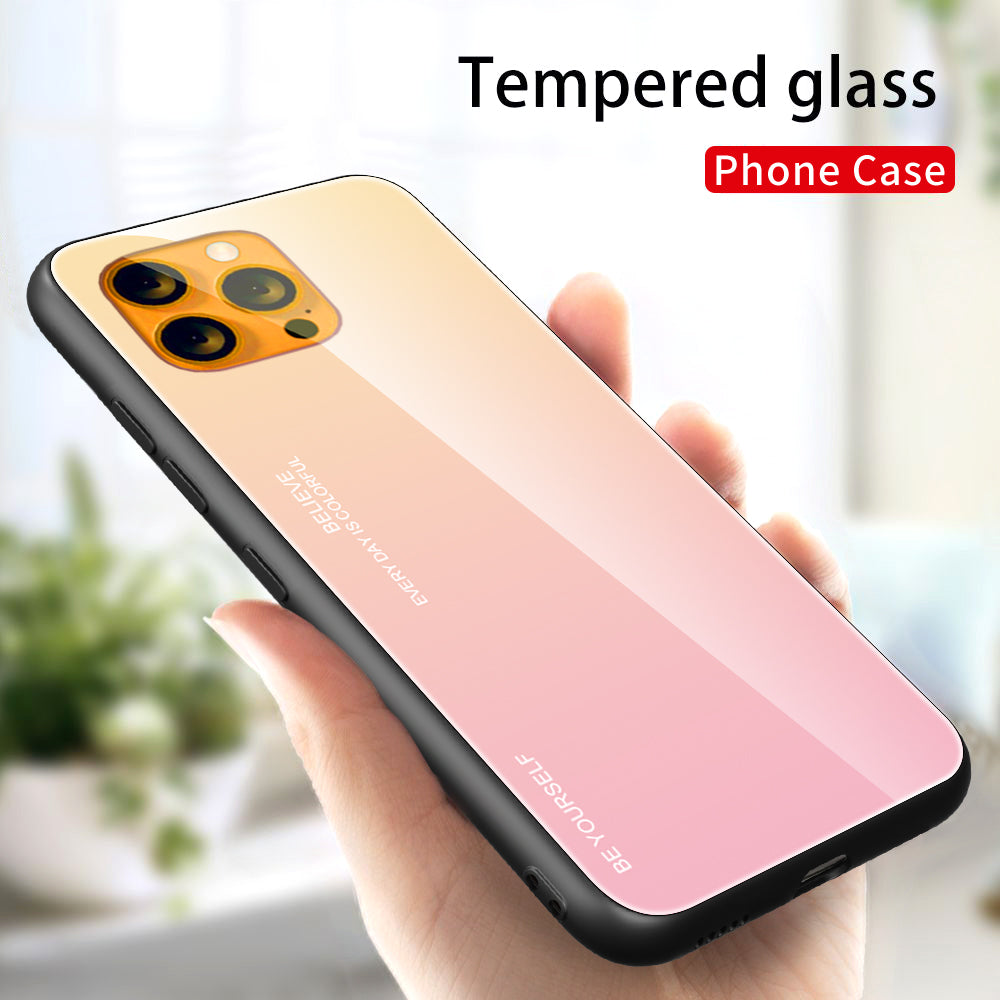 Slim Light Gradient 9H Hardness Tempered Glass + TPU Wear-Resistant Anti-Drop Hybrid Phone Cover Case for iPhone 13 Pro 6.1 inch