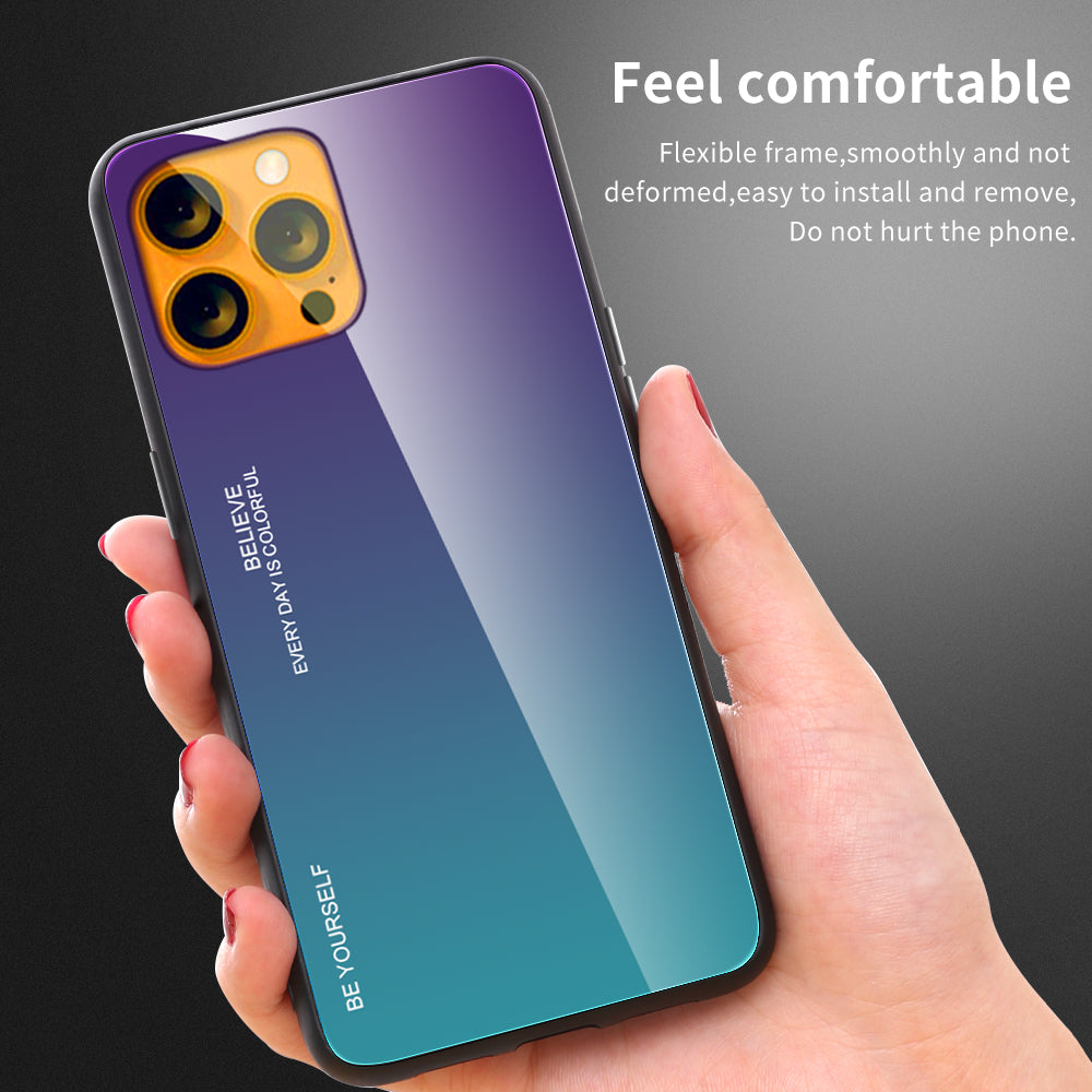 Slim Light Gradient 9H Hardness Tempered Glass + TPU Wear-Resistant Anti-Drop Hybrid Phone Cover Case for iPhone 13 Pro 6.1 inch