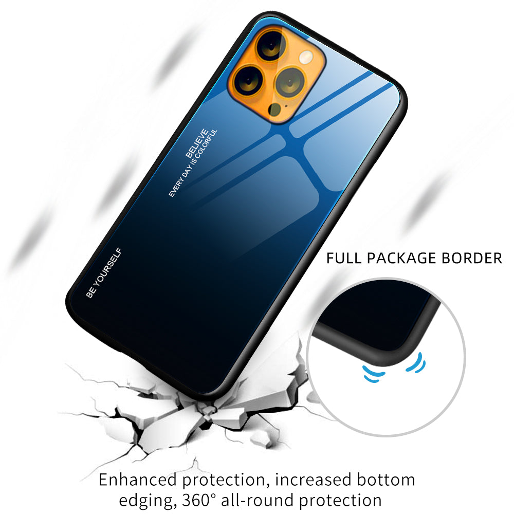 Slim Light Gradient 9H Hardness Tempered Glass + TPU Wear-Resistant Anti-Drop Hybrid Phone Cover Case for iPhone 13 Pro 6.1 inch