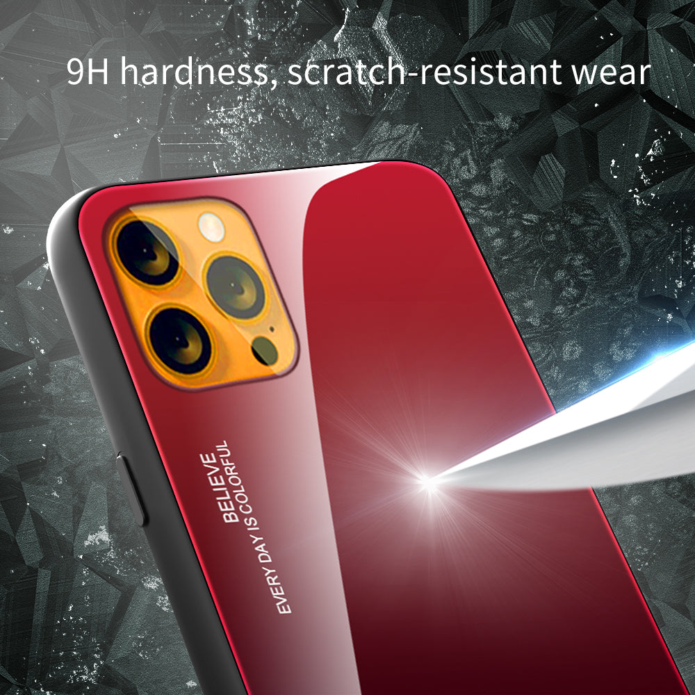 Slim Light Gradient 9H Hardness Tempered Glass + TPU Wear-Resistant Anti-Drop Hybrid Phone Cover Case for iPhone 13 Pro 6.1 inch