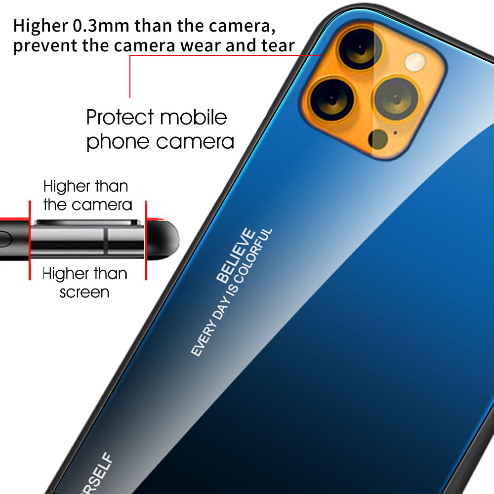 Slim Light Gradient 9H Hardness Tempered Glass + TPU Wear-Resistant Anti-Drop Hybrid Phone Cover Case for iPhone 13 Pro 6.1 inch