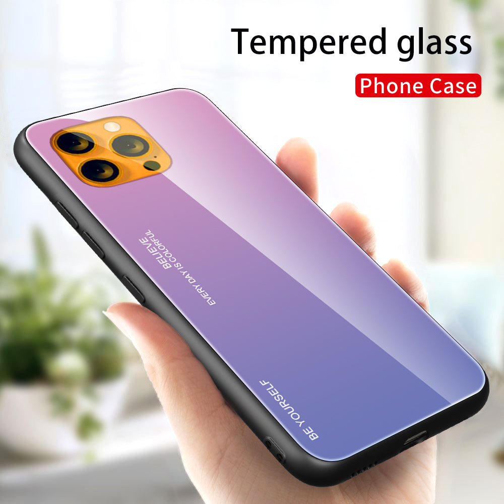 Slim Light Gradient 9H Hardness Tempered Glass + TPU Wear-Resistant Anti-Drop Hybrid Phone Cover Case for iPhone 13 Pro 6.1 inch