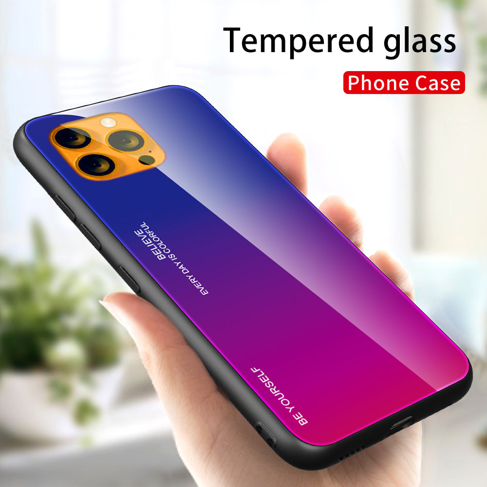 Slim Light Gradient 9H Hardness Tempered Glass + TPU Wear-Resistant Anti-Drop Hybrid Phone Cover Case for iPhone 13 Pro 6.1 inch