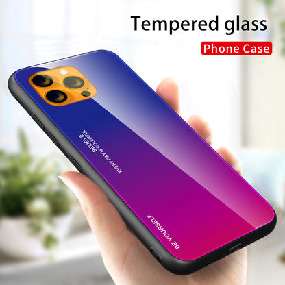 Slim Light Gradient 9H Hardness Tempered Glass + TPU Wear-Resistant Anti-Drop Hybrid Phone Cover Case for iPhone 13 Pro 6.1 inch