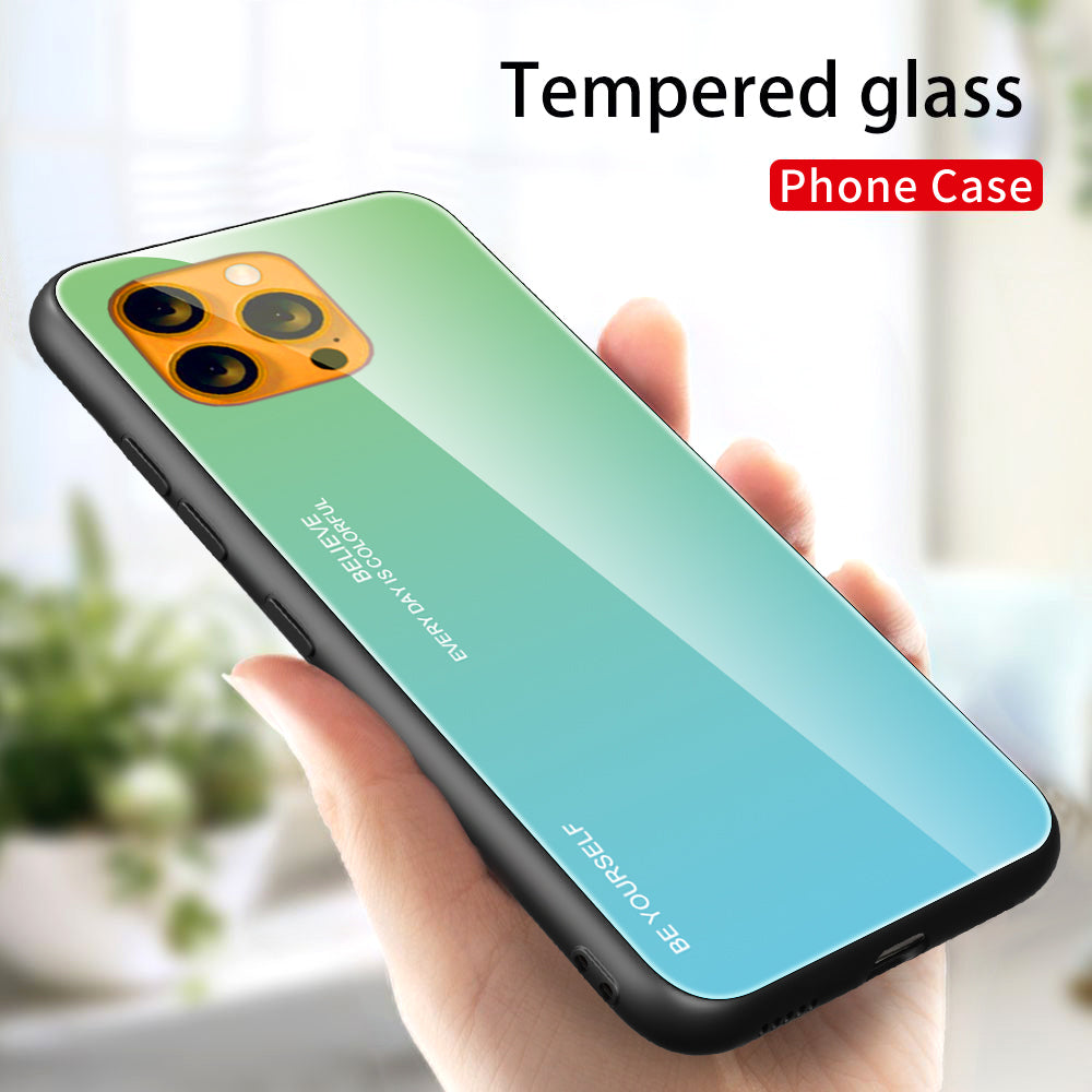Slim Light Gradient 9H Hardness Tempered Glass + TPU Wear-Resistant Anti-Drop Hybrid Phone Cover Case for iPhone 13 Pro 6.1 inch