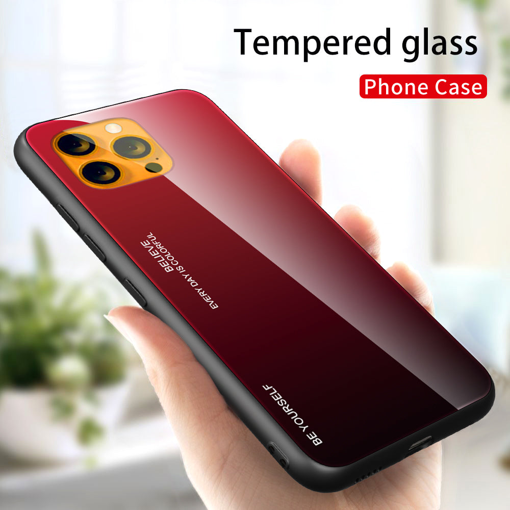 Slim Light Gradient 9H Hardness Tempered Glass + TPU Wear-Resistant Anti-Drop Hybrid Phone Cover Case for iPhone 13 Pro 6.1 inch