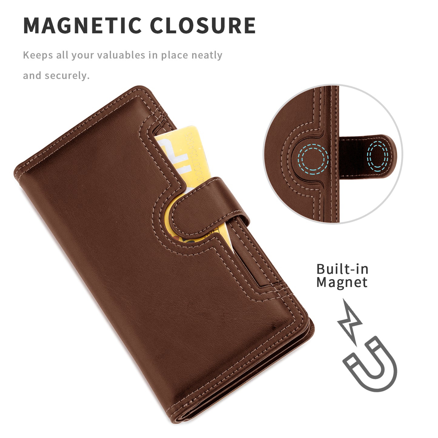 Magnetic Clasp Split Leather Phone Stand Case Protector with Multiple Card Slots for iPhone 13 Pro Max 6.7 inch