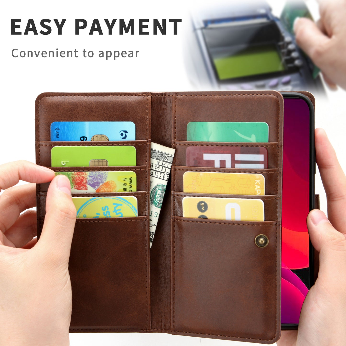 Magnetic Clasp Split Leather Phone Stand Case Protector with Multiple Card Slots for iPhone 13 Pro Max 6.7 inch