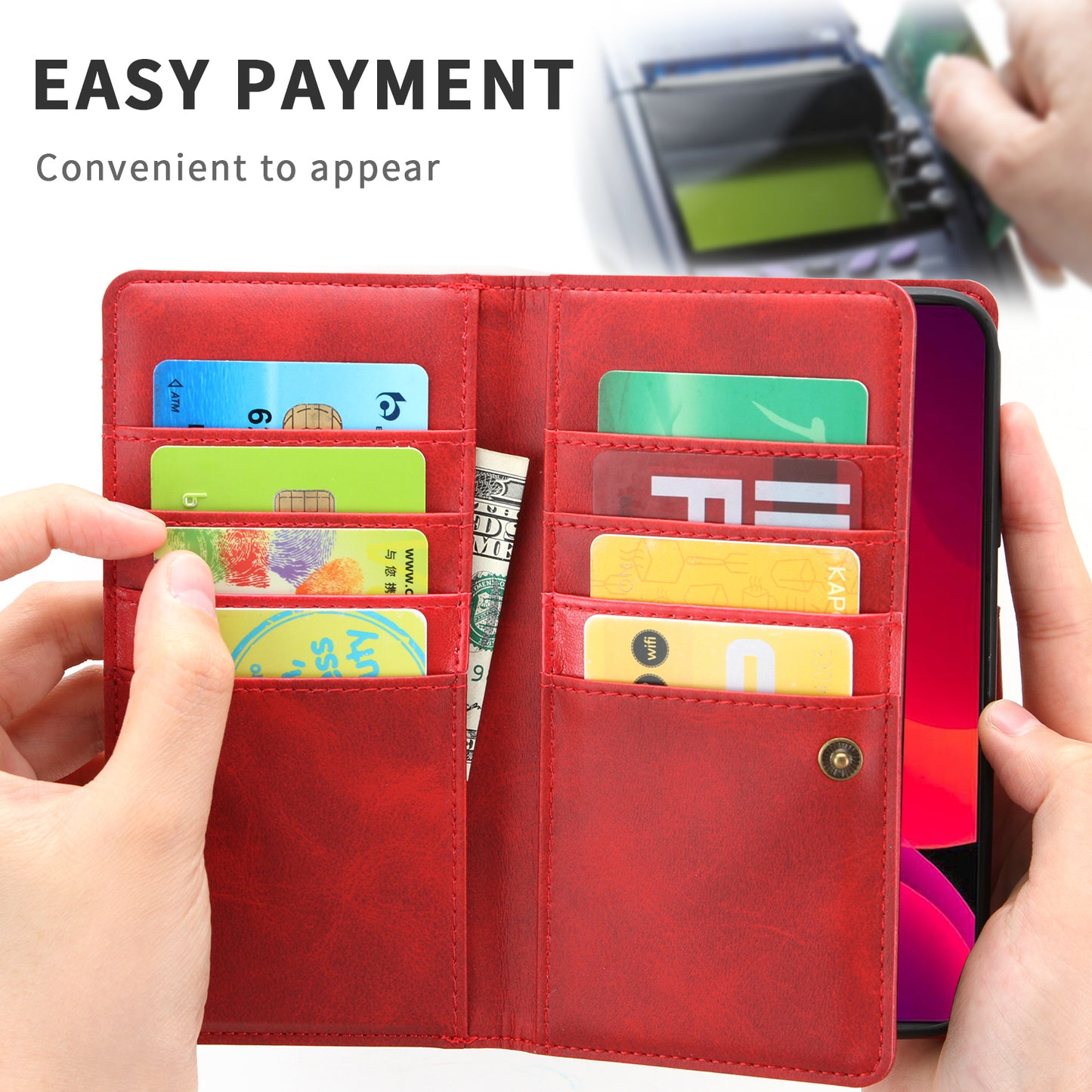 Full Protection Split Leather Phone Shell Case with Multiple Card Slots for iPhone 13 Pro 6.1 inch