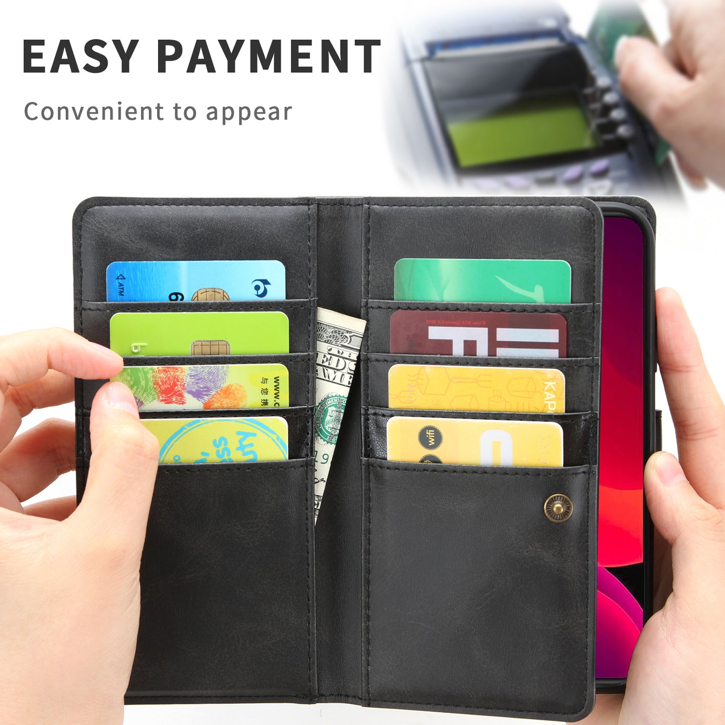 Full Protection Split Leather Phone Shell Case with Multiple Card Slots for iPhone 13 Pro 6.1 inch