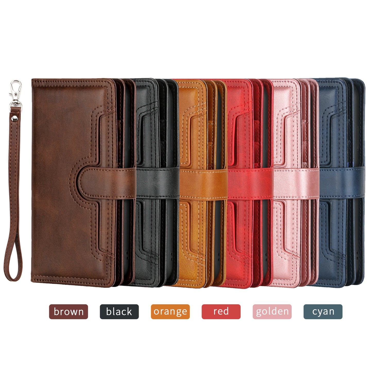 Full Protection Split Leather Phone Shell Case with Multiple Card Slots for iPhone 13 Pro 6.1 inch