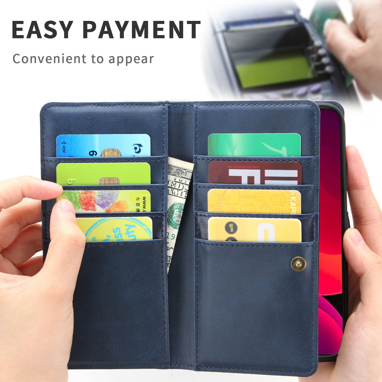 Full Protection Split Leather Phone Shell Case with Multiple Card Slots for iPhone 13 Pro 6.1 inch
