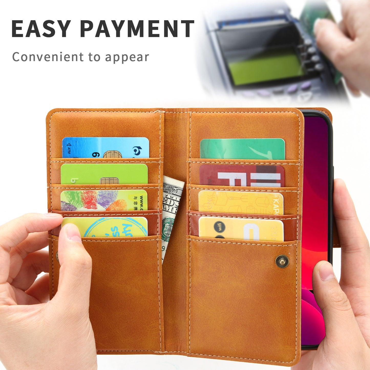 Full Protection Split Leather Phone Shell Case with Multiple Card Slots for iPhone 13 Pro 6.1 inch