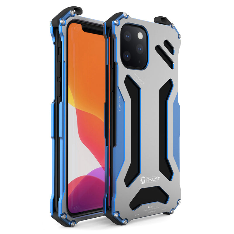 R-JUST Aluminum Alloy Metal Bumper Hollow Rugged Shockproof Cover for iPhone 13 Pro Max 6.7 inch