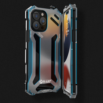 R-JUST Aluminum Alloy Metal Bumper Hollow Rugged Shockproof Cover for iPhone 13 Pro Max 6.7 inch