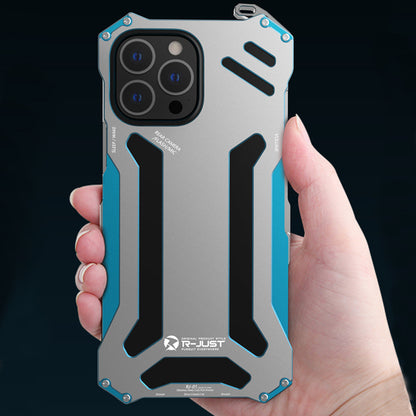 R-JUST Aluminum Alloy Metal Bumper Hollow Rugged Shockproof Cover for iPhone 13 Pro Max 6.7 inch