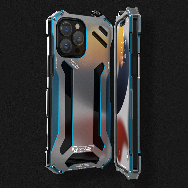 R-JUST Hollow Design Aluminum Metal Case Shockproof Rugged Protective Cover for iPhone 13 Pro 6.1 inch