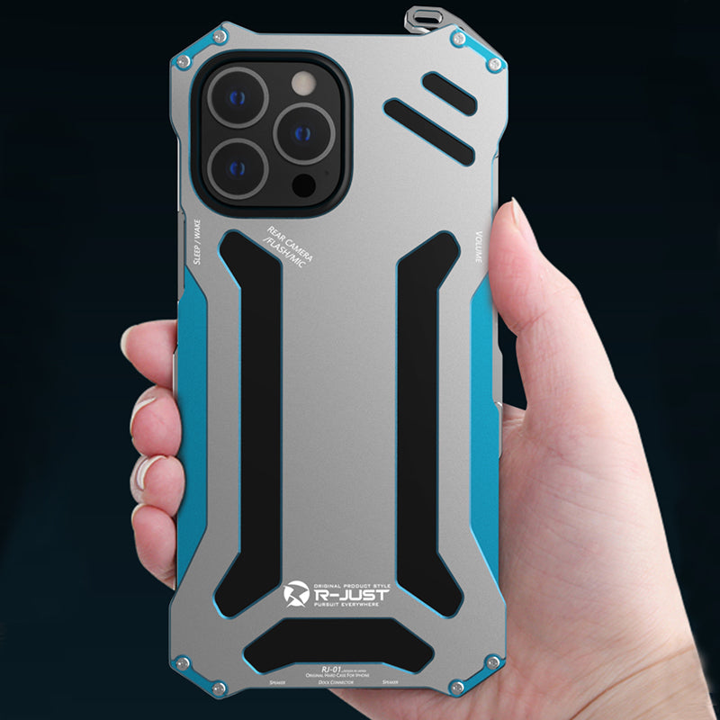 R-JUST Hollow Design Aluminum Metal Case Shockproof Rugged Protective Cover for iPhone 13 Pro 6.1 inch