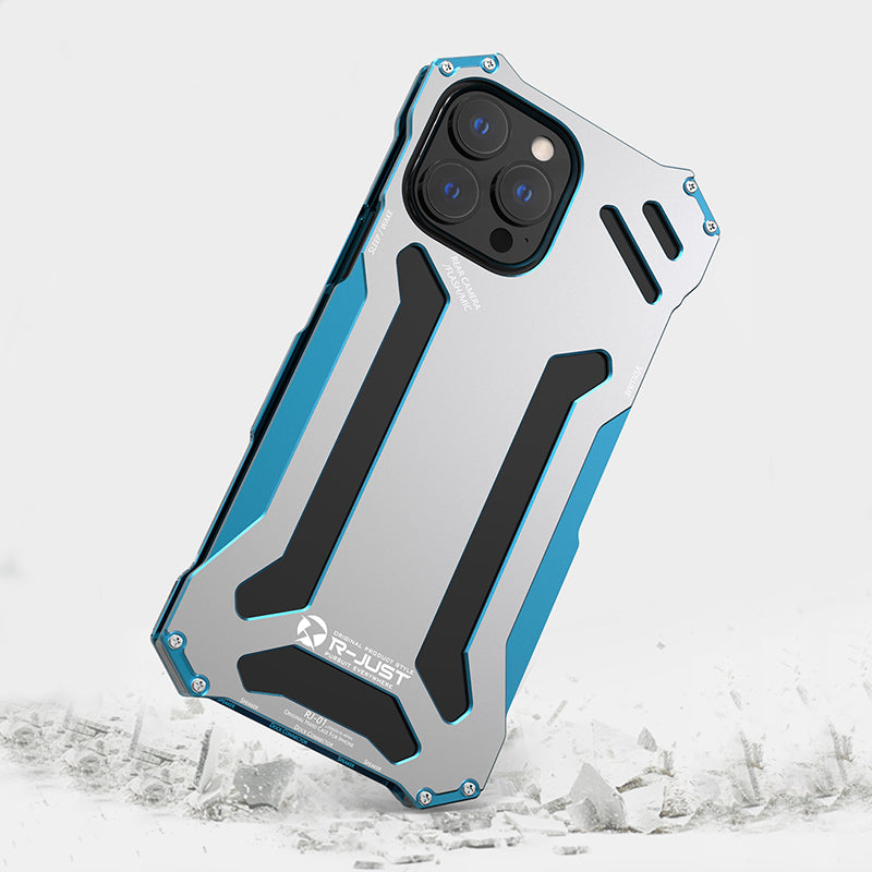 R-JUST Hollow Design Aluminum Metal Case Shockproof Rugged Protective Cover for iPhone 13 Pro 6.1 inch