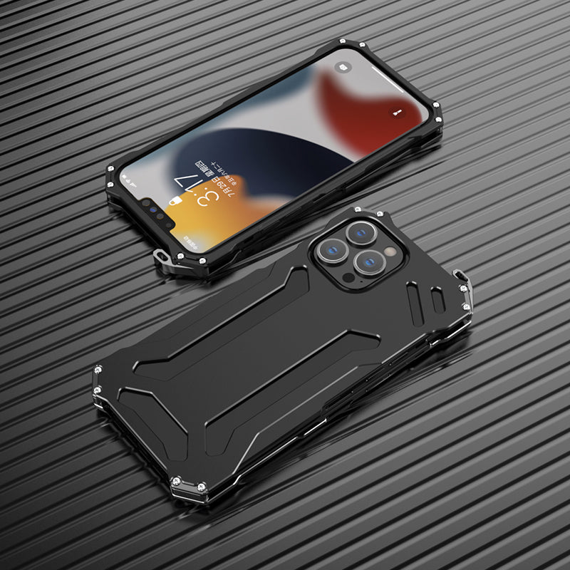 R-JUST Hollow Design Aluminum Metal Case Shockproof Rugged Protective Cover for iPhone 13 Pro 6.1 inch