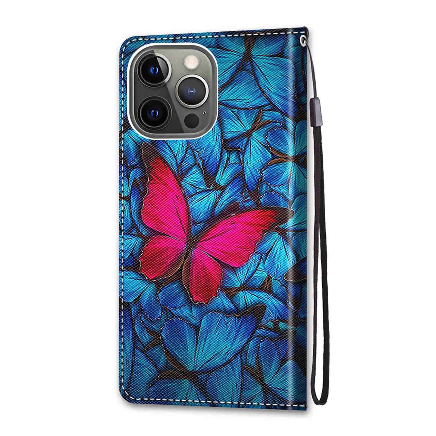 Unique Pattern Printing All-Inclusive Leather Cover Wallet Phone Case with Foldable Stand and Handy Strap for iPhone 13 Pro Max 6.7 inch