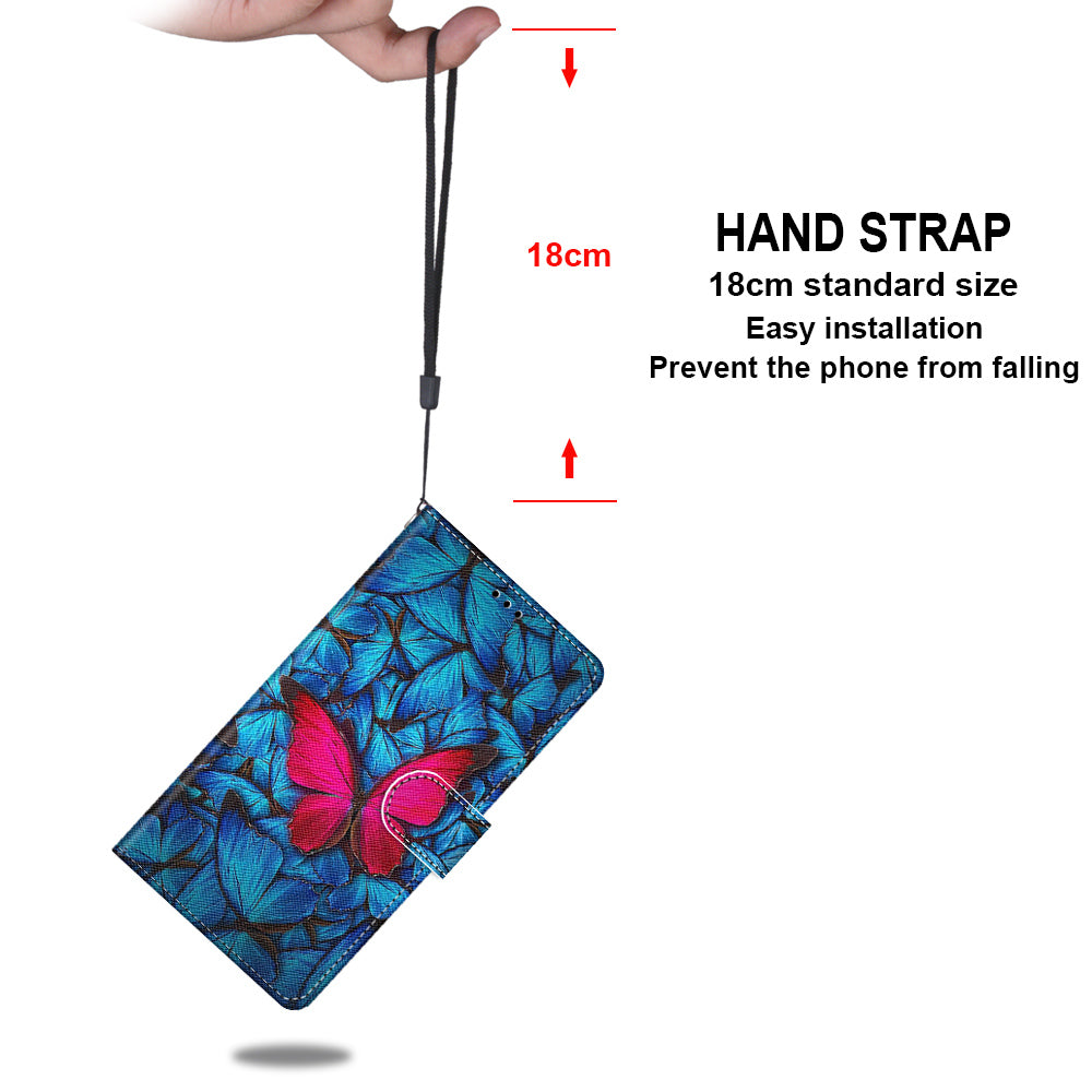 Unique Pattern Printing All-Inclusive Leather Cover Wallet Phone Case with Foldable Stand and Handy Strap for iPhone 13 Pro Max 6.7 inch