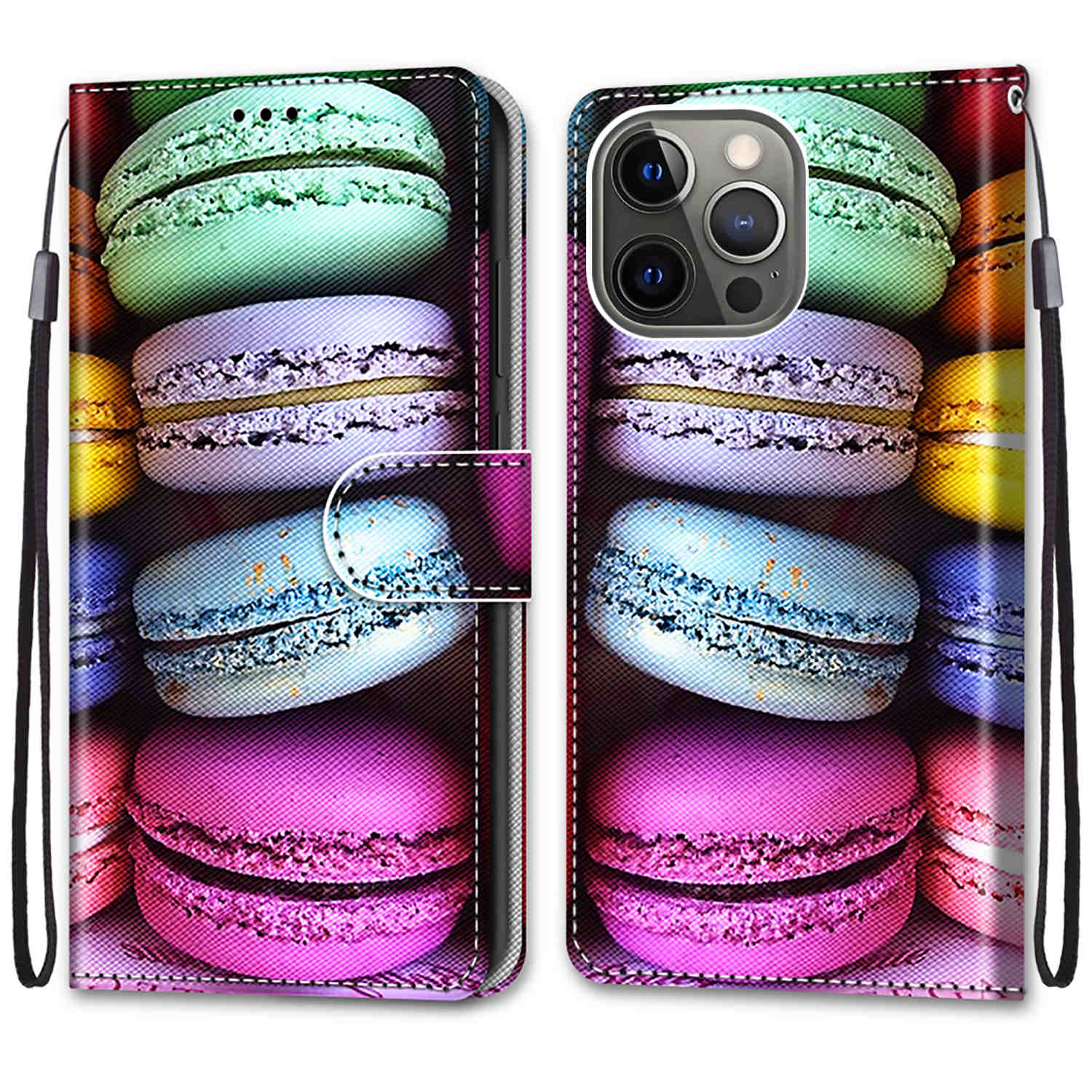 Unique Pattern Printing All-Inclusive Leather Cover Wallet Phone Case with Foldable Stand and Handy Strap for iPhone 13 Pro Max 6.7 inch